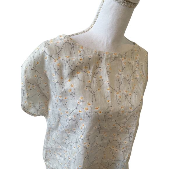 Cynthia Rowley Boxy Oversized Linen Top Gray White Floral Print M - Picture 2 of 5